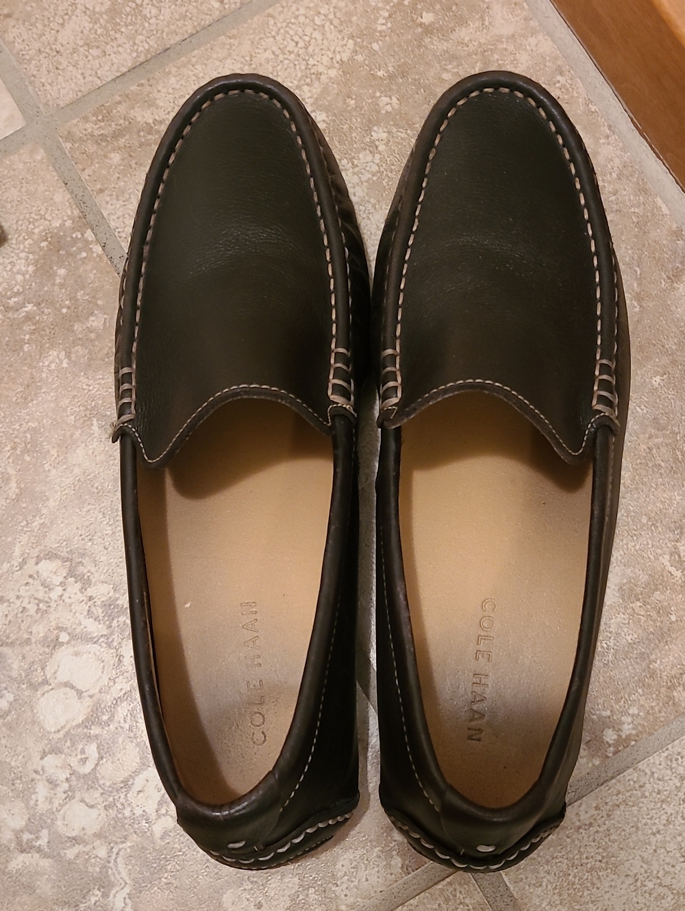 Cole Haan Brown Leather Slip-On Loafers with Contrast Stitching